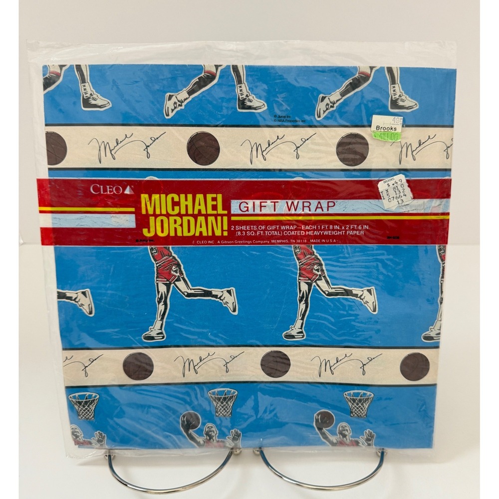 Cleo Michael Jordan Gift Wrap 2 Sheets Chicago Bulls NBA Vintage Sealed